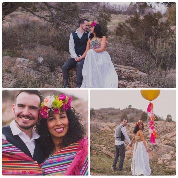 Mexican embroidered maxi dress strapless boho chic - Picture 3 of 3